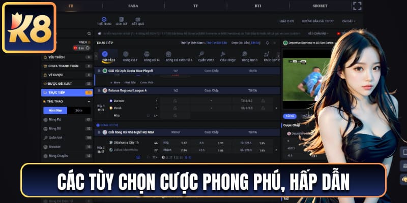 Các tùy chọn cược phong phú, hấp dẫn